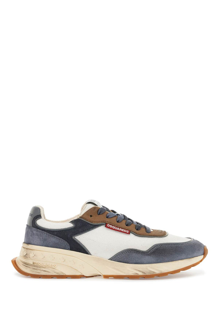 low top blue denim sneakers in leather with suede inserts and rubber sole-0