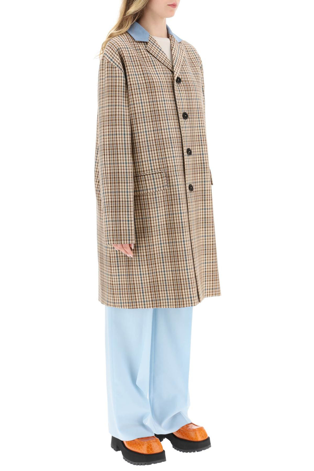 suede collar checked coat-1