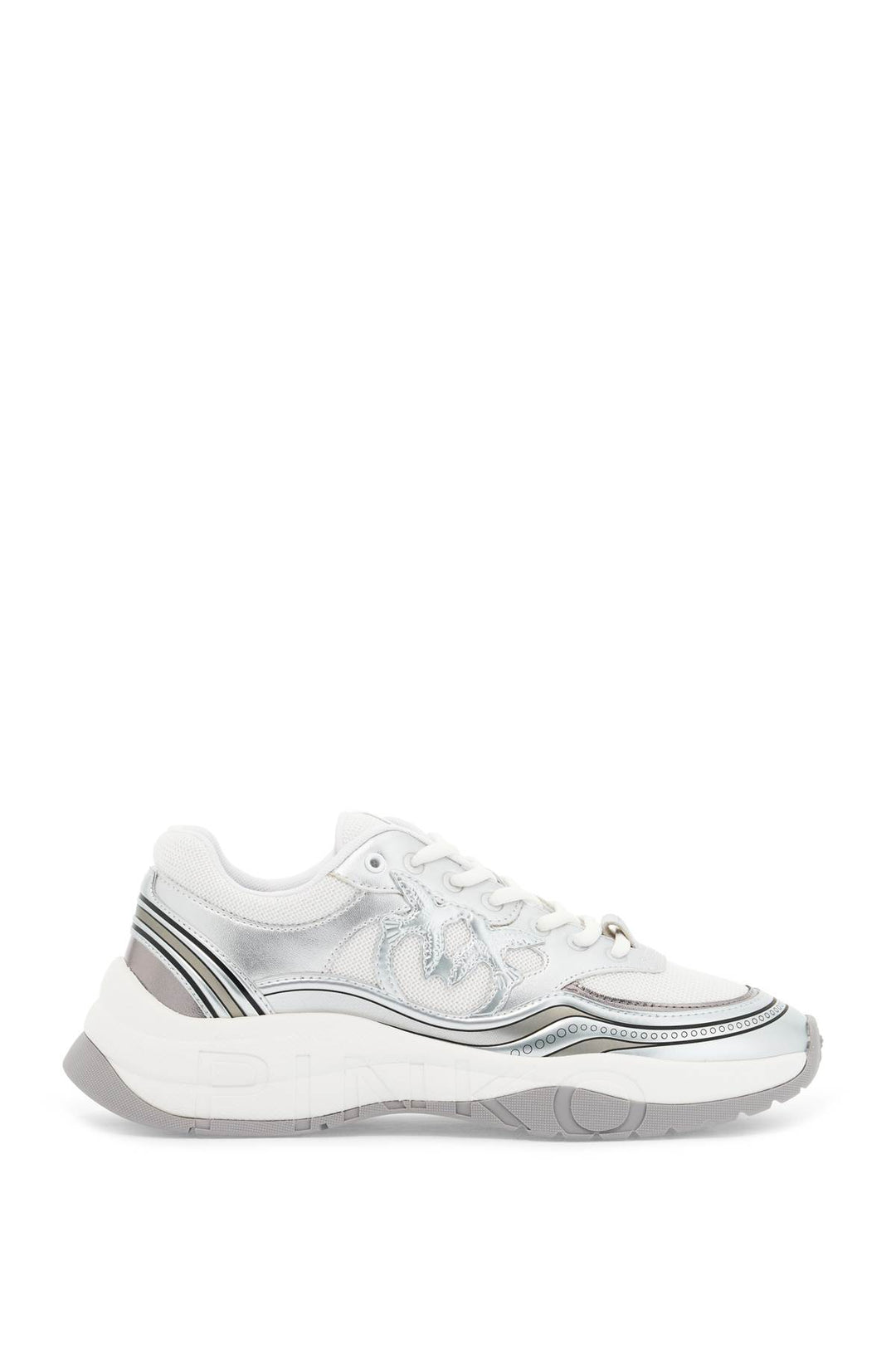 mesh and metallic faux leather sneakers in-0