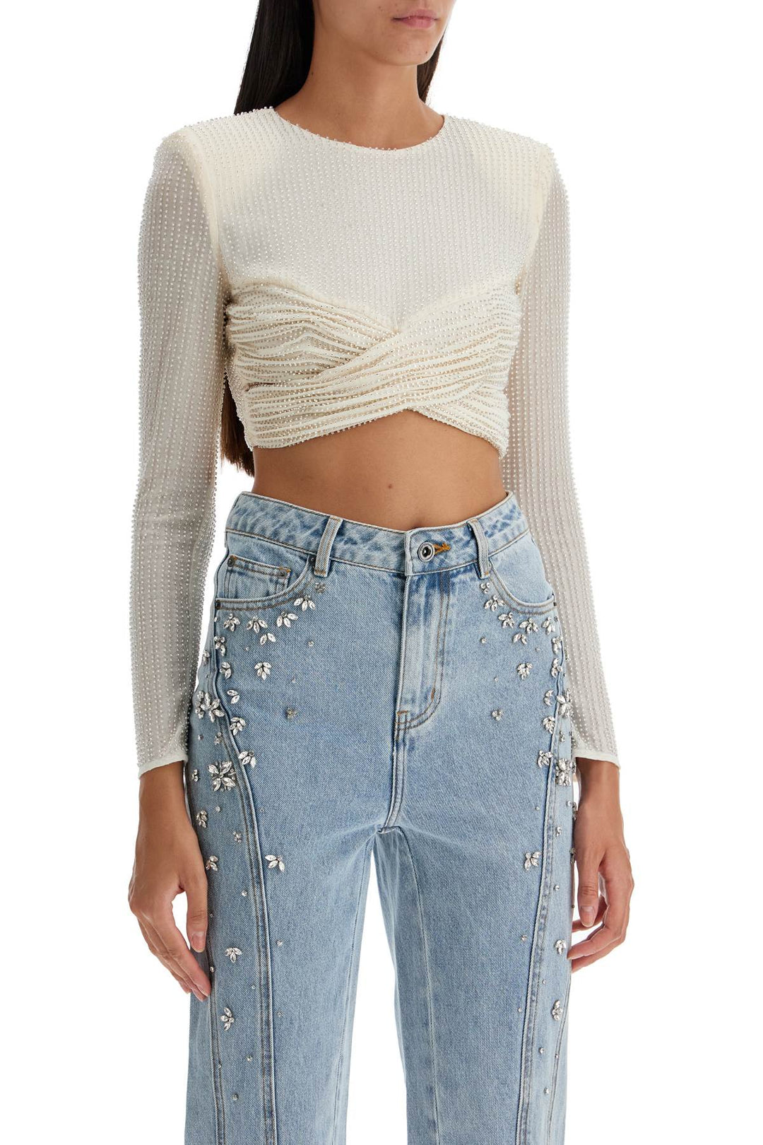 mesh crop top with beads embellishments.-1