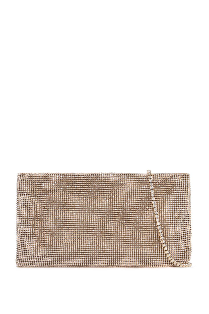 compact rectangular bag in light gold rhinestones with elegant and sophisticated chain-0