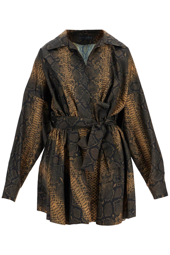 brown snake print oversized mini dress-0