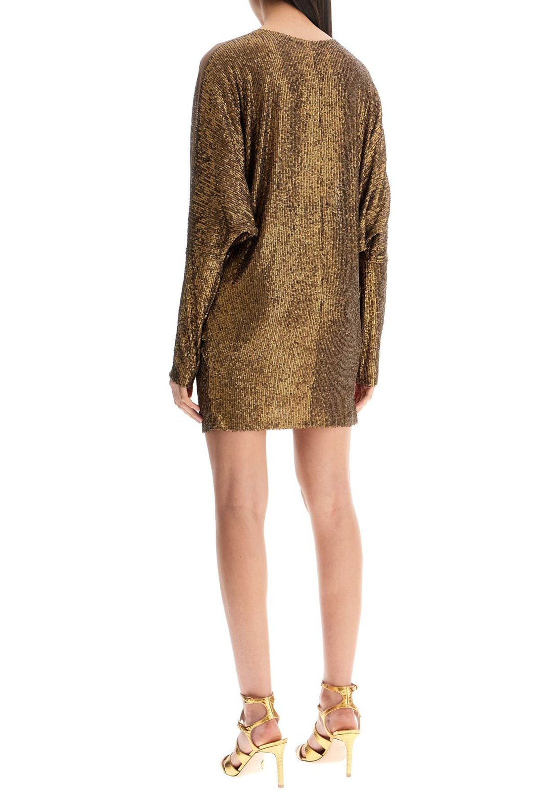 mini wrap dress with v-neck long sleeves shimmering bronze cocktail-2