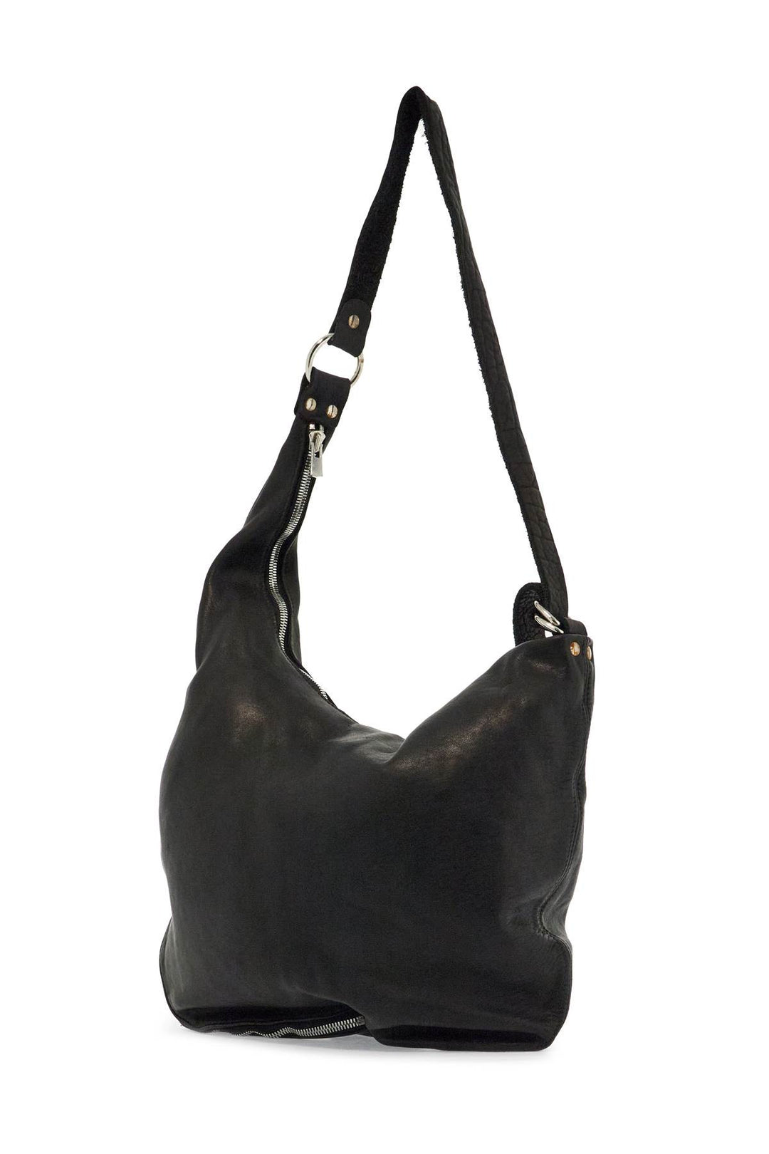 black horse leather crossbody bag with zip-2