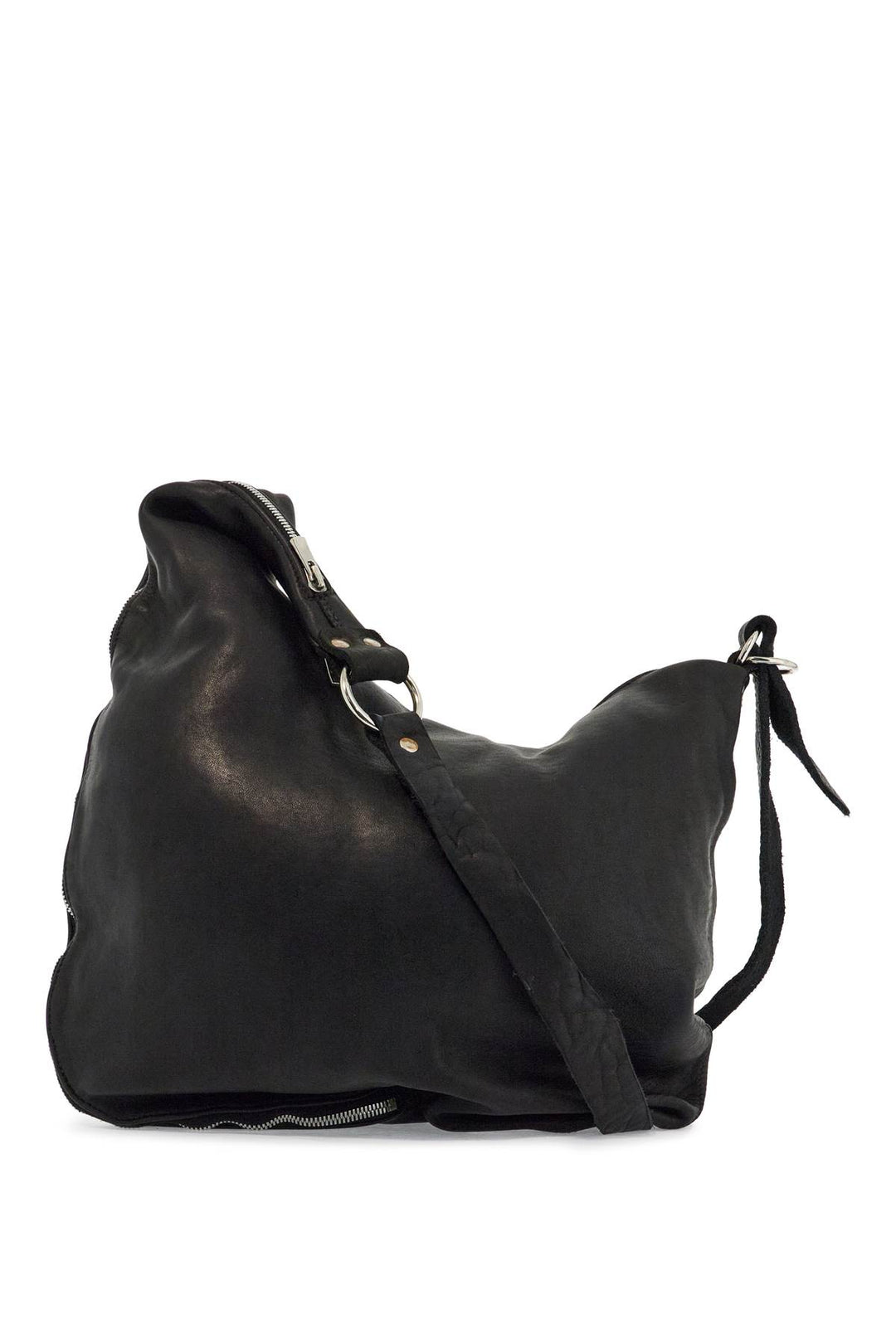 black horse leather crossbody bag with zip-0