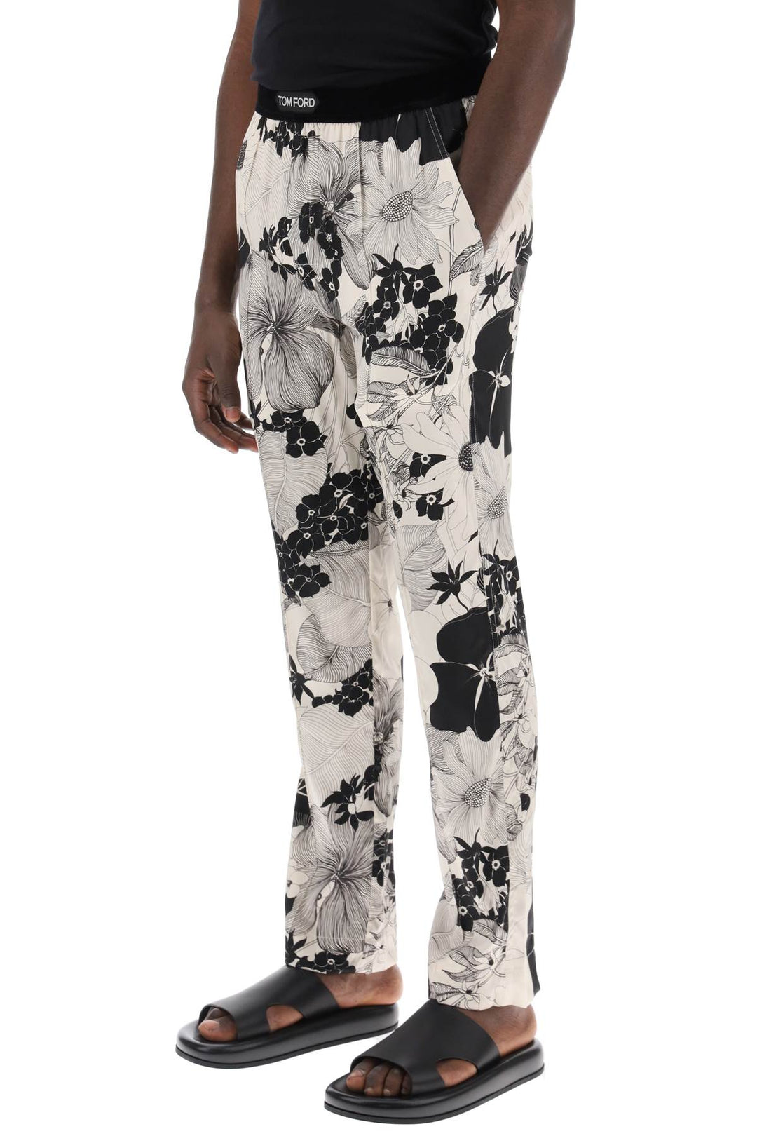 pajama pants in floral silk-3