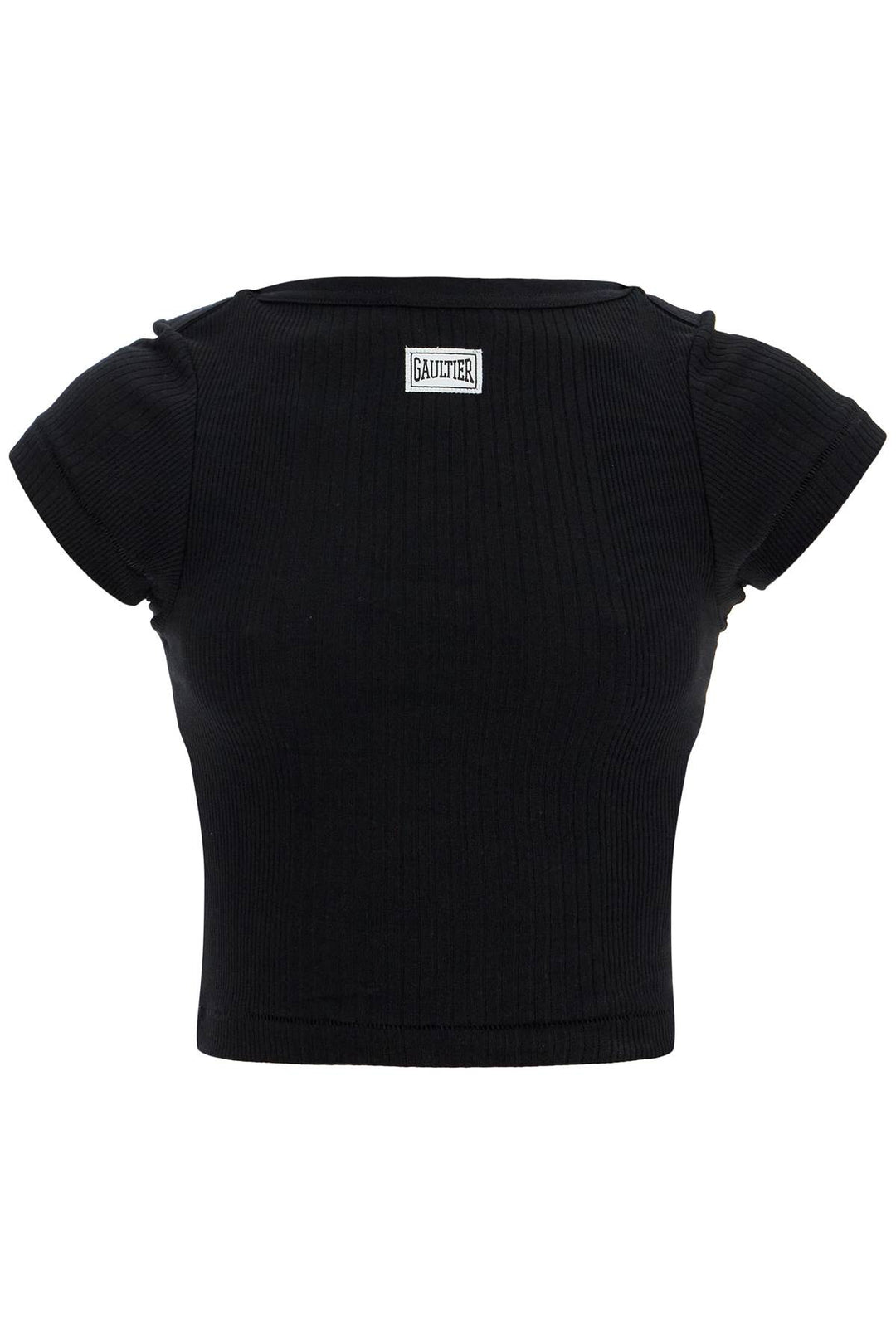 black cropped cotton ribbed t-shirt with logo-0