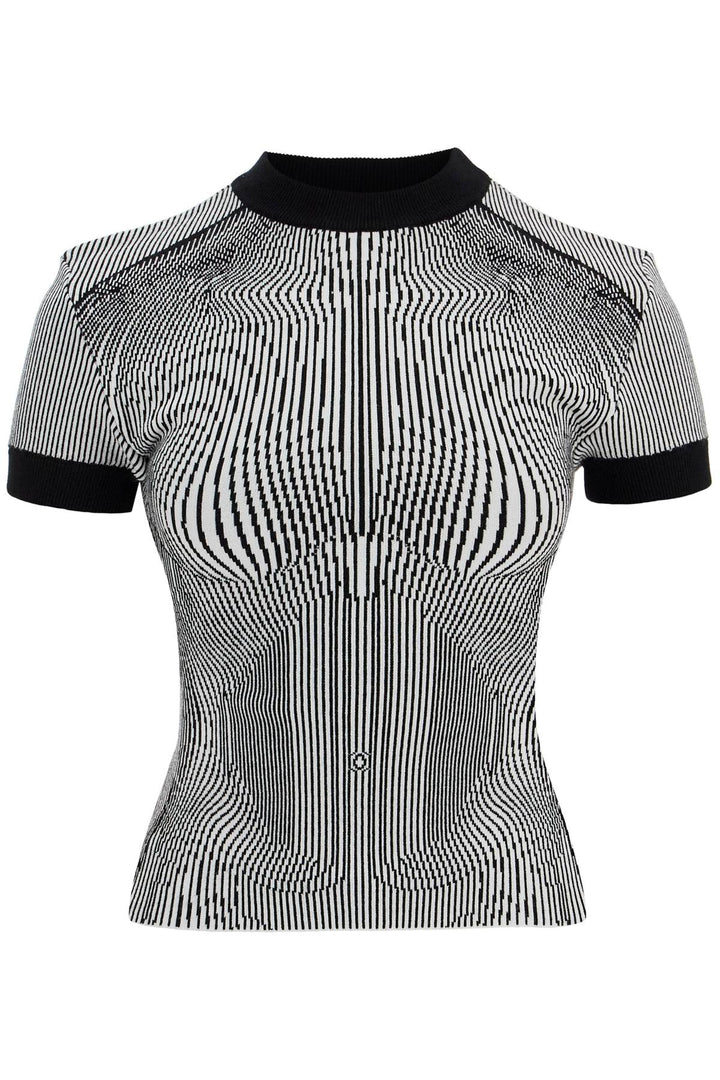 black and white striped viscose t-shirt-0