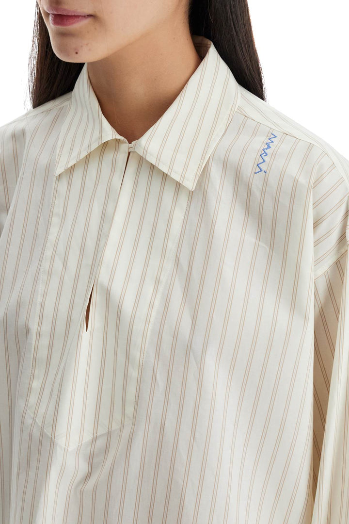 ivory striped cotton top with embroidered logo-3