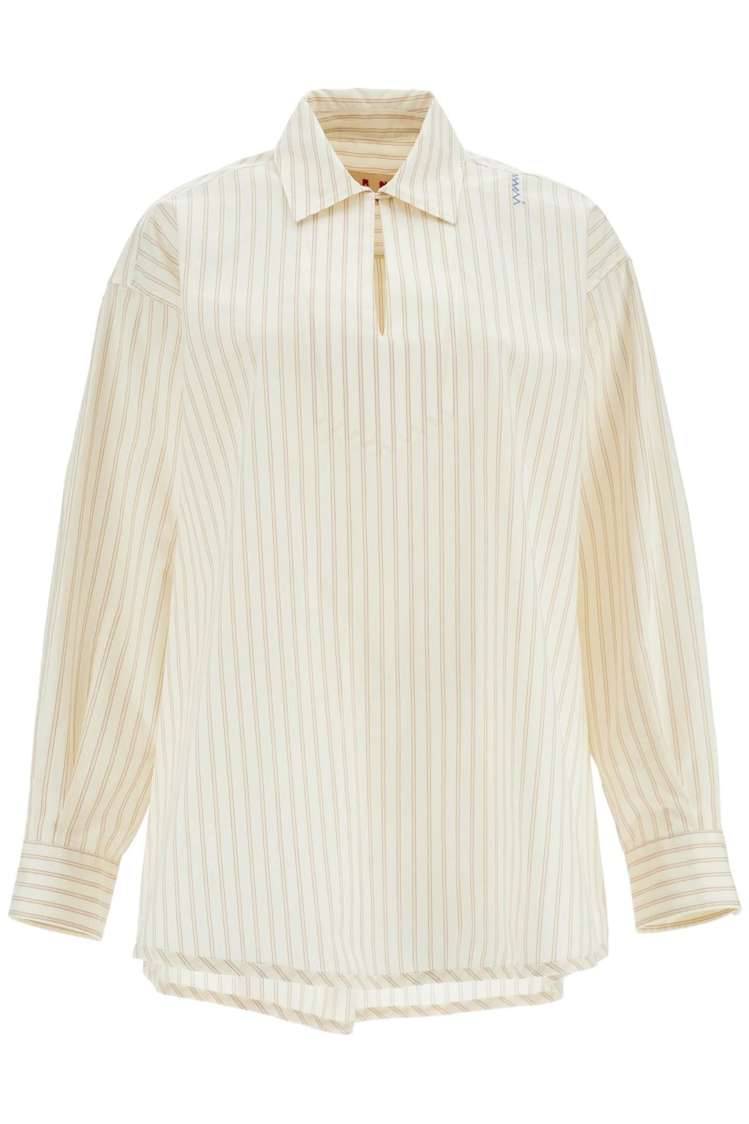 ivory striped cotton top with embroidered logo-0