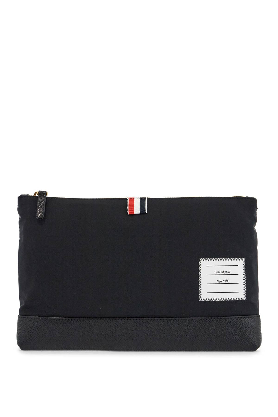 large pouch with gold zip and black tricolor stripe-0