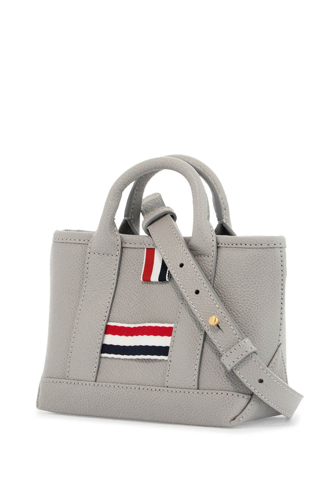 light gray leather micro tool tote bag with tricolor stripes-2