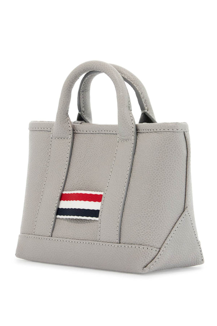 light gray leather micro tool tote bag with tricolor stripes-1