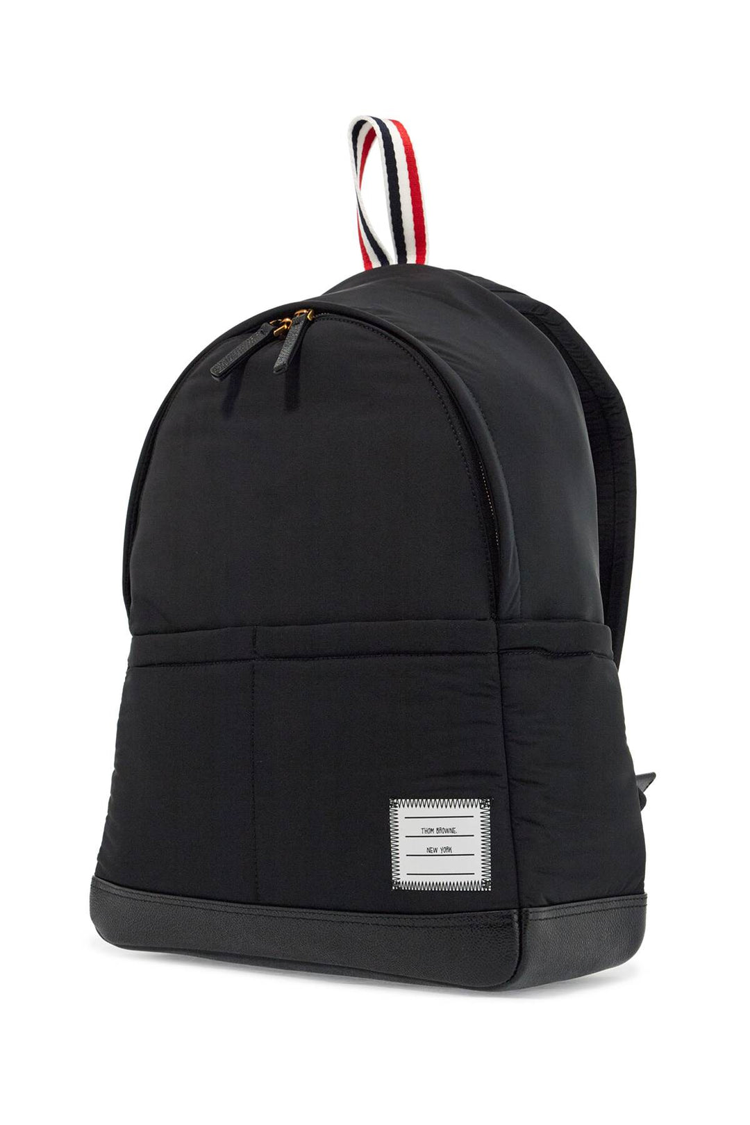 black multipocket backpack in polyester and leather with adjustable straps-2