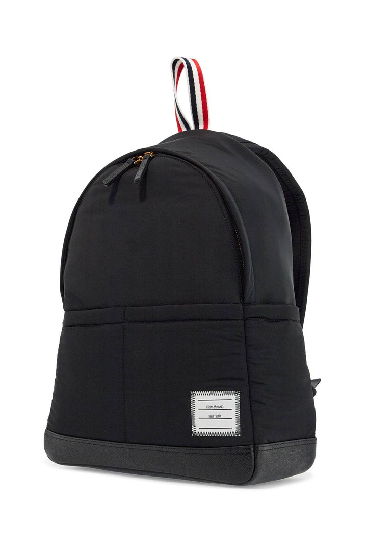 black multipocket backpack in polyester and leather with adjustable straps-2