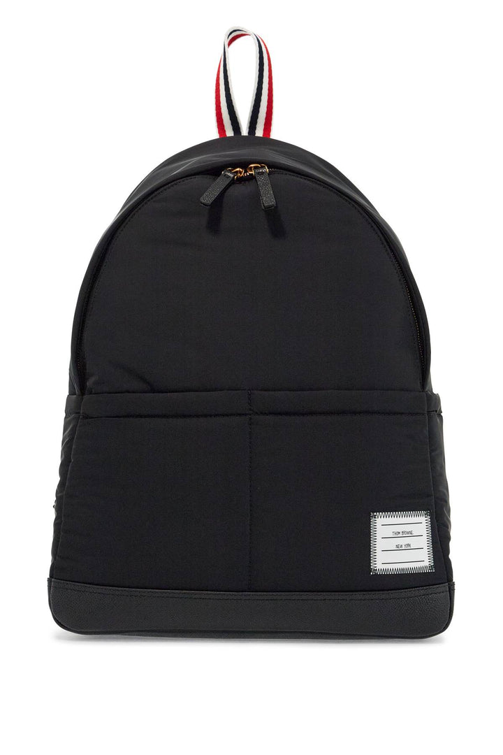 black multipocket backpack in polyester and leather with adjustable straps-0