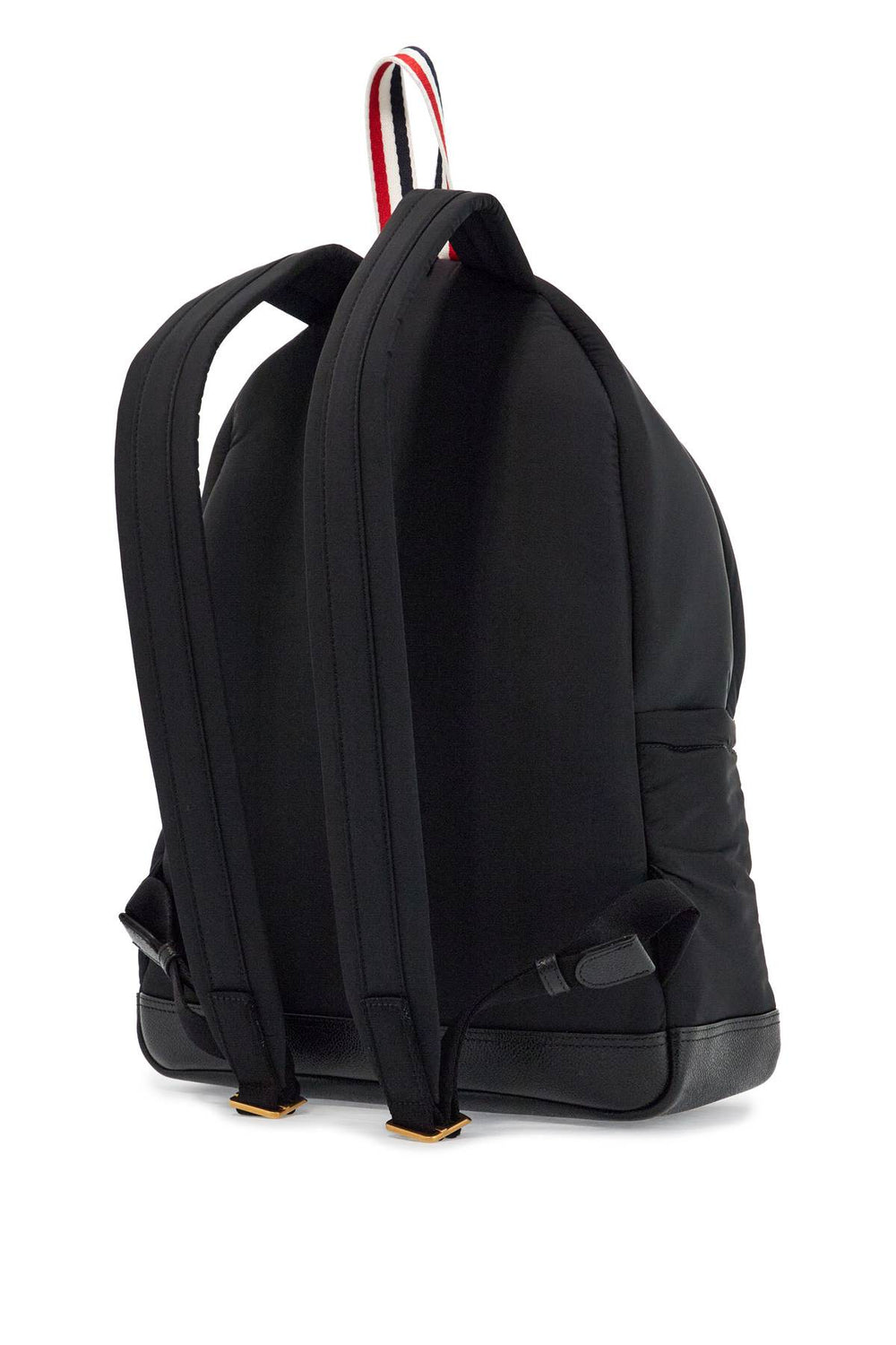 black multipocket backpack in polyester and leather with adjustable straps-1