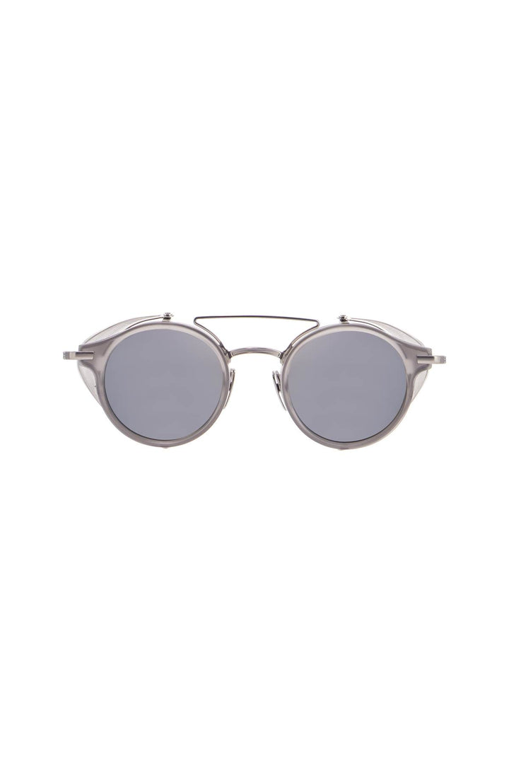 round sunglasses in light grey titanium and acetate with side protection-0