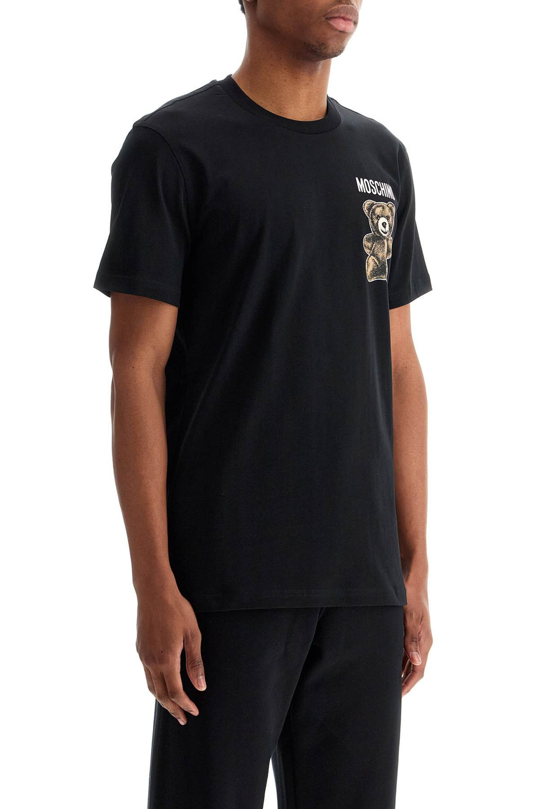 black cotton t-shirt with bear print-1