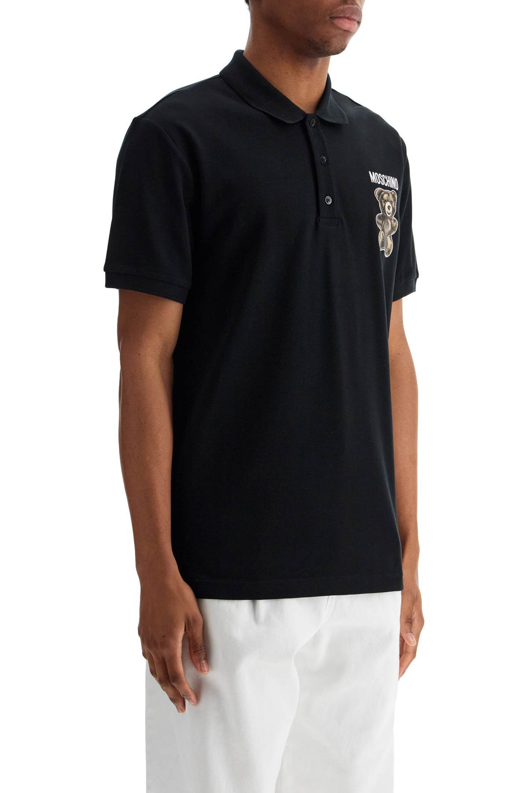 black cotton polo with bear print-1