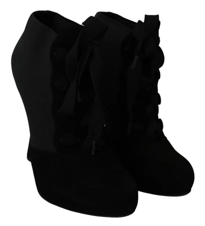 Black Suede Stretch Ankle Boots Booties Shoes