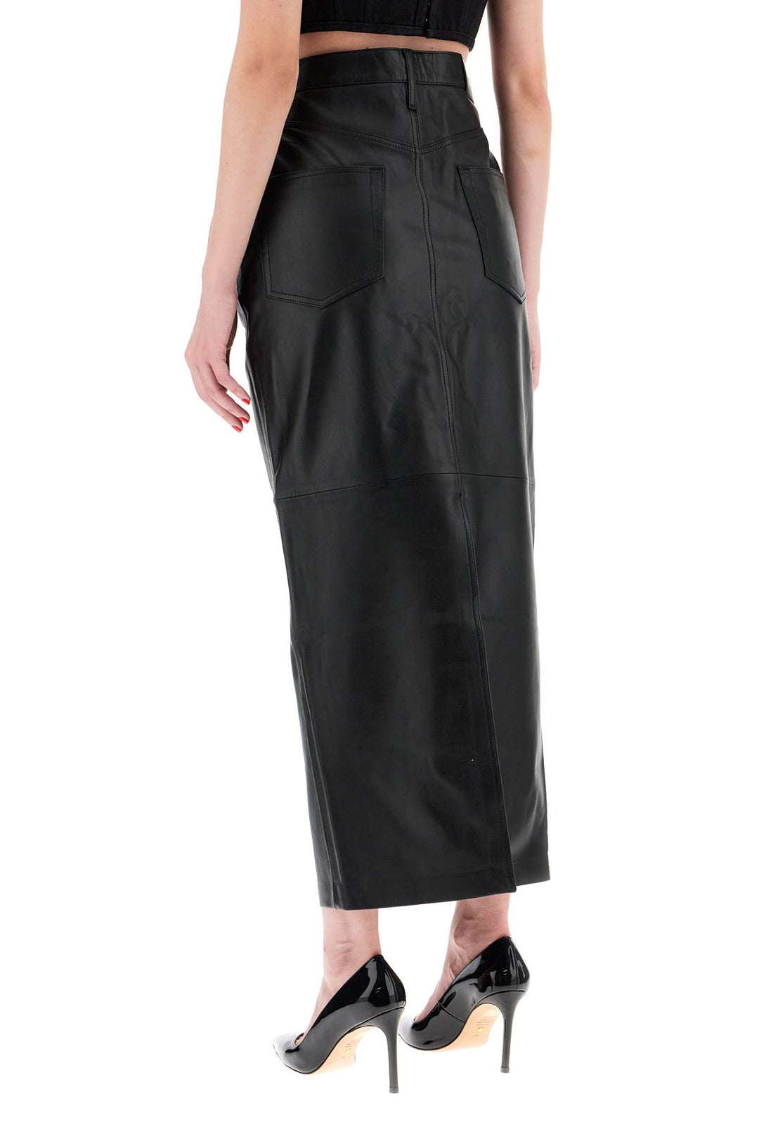 leather column skirt for women-2