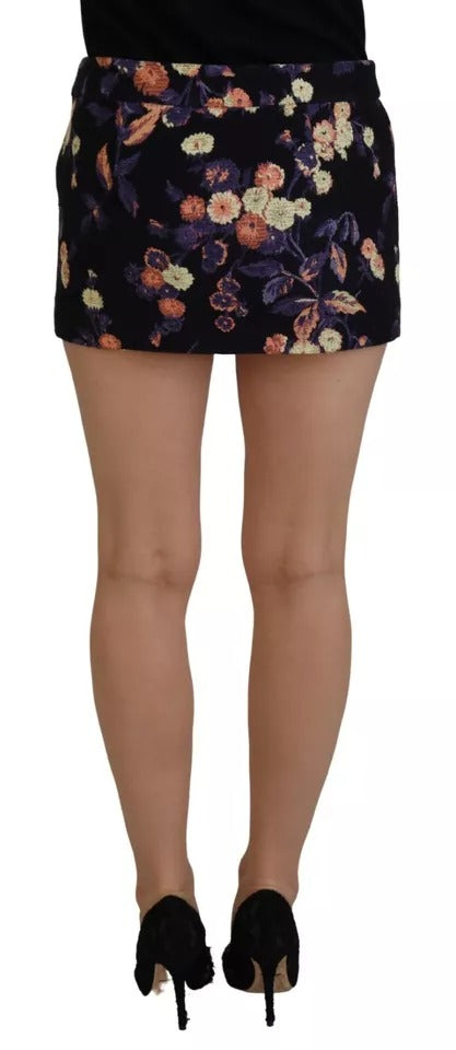 Black Floral Embroidery Mid Waist A-line Mini Skirt