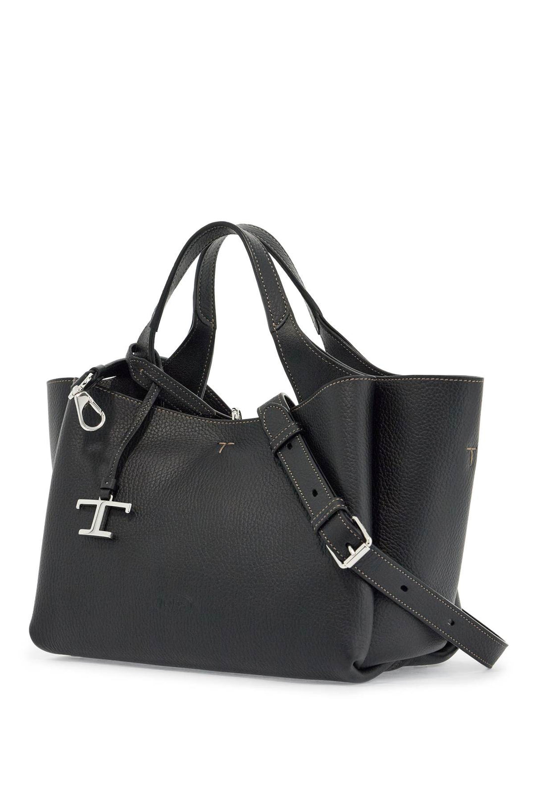 mini black calfskin handbag with 2 handles and shoulder strap-2