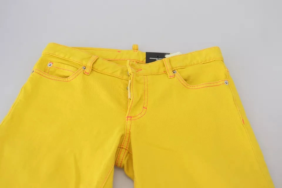 Yellow Cotton Low Waist Cropped Jennifer Denim Jeans