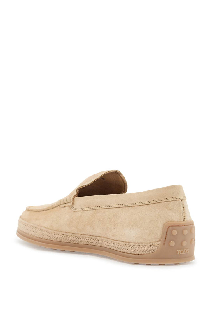 beige woven leather slip-on loafers with rubber sole-2