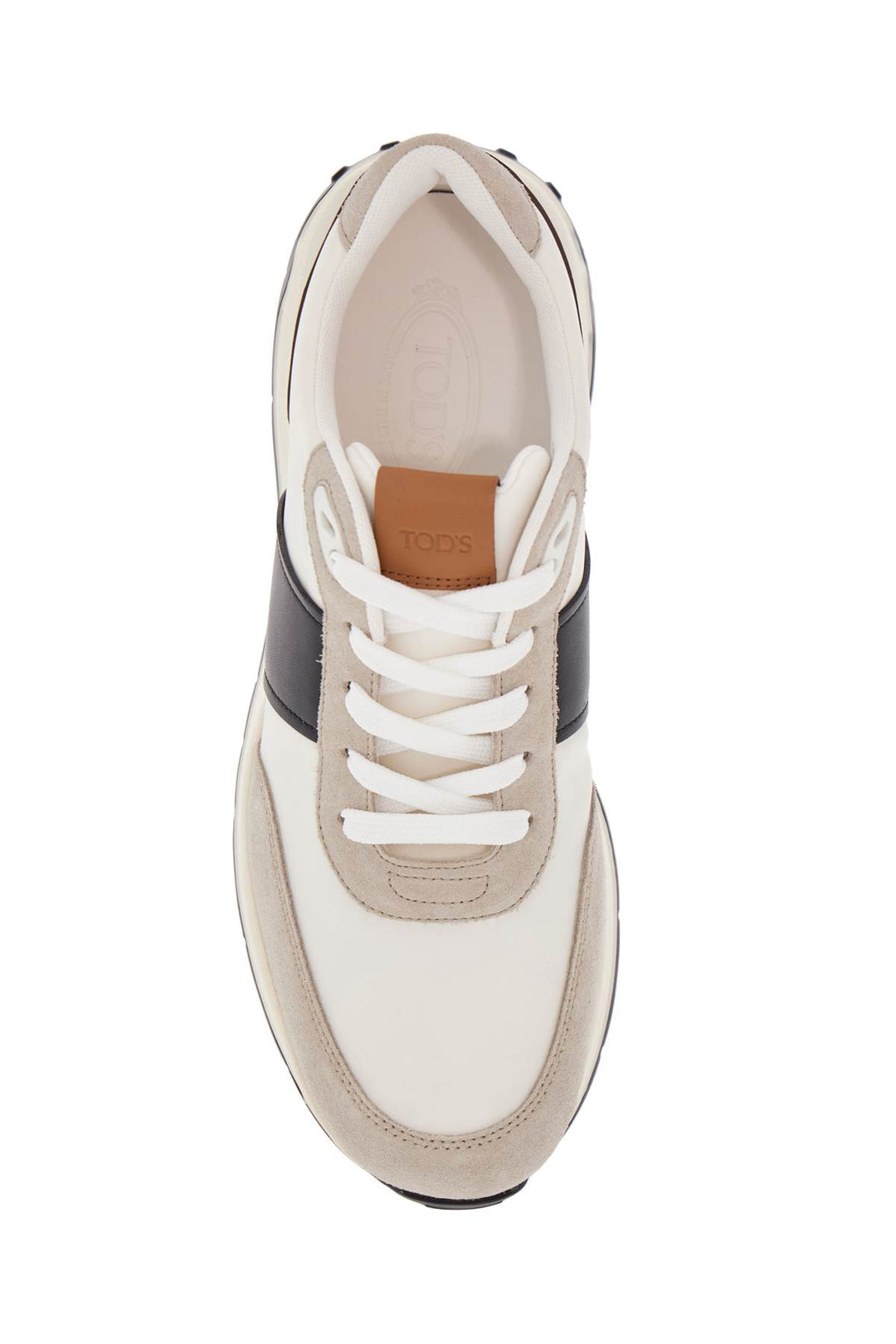 elegant sporty sneakers in white leather and suede running mid volume 63k-1