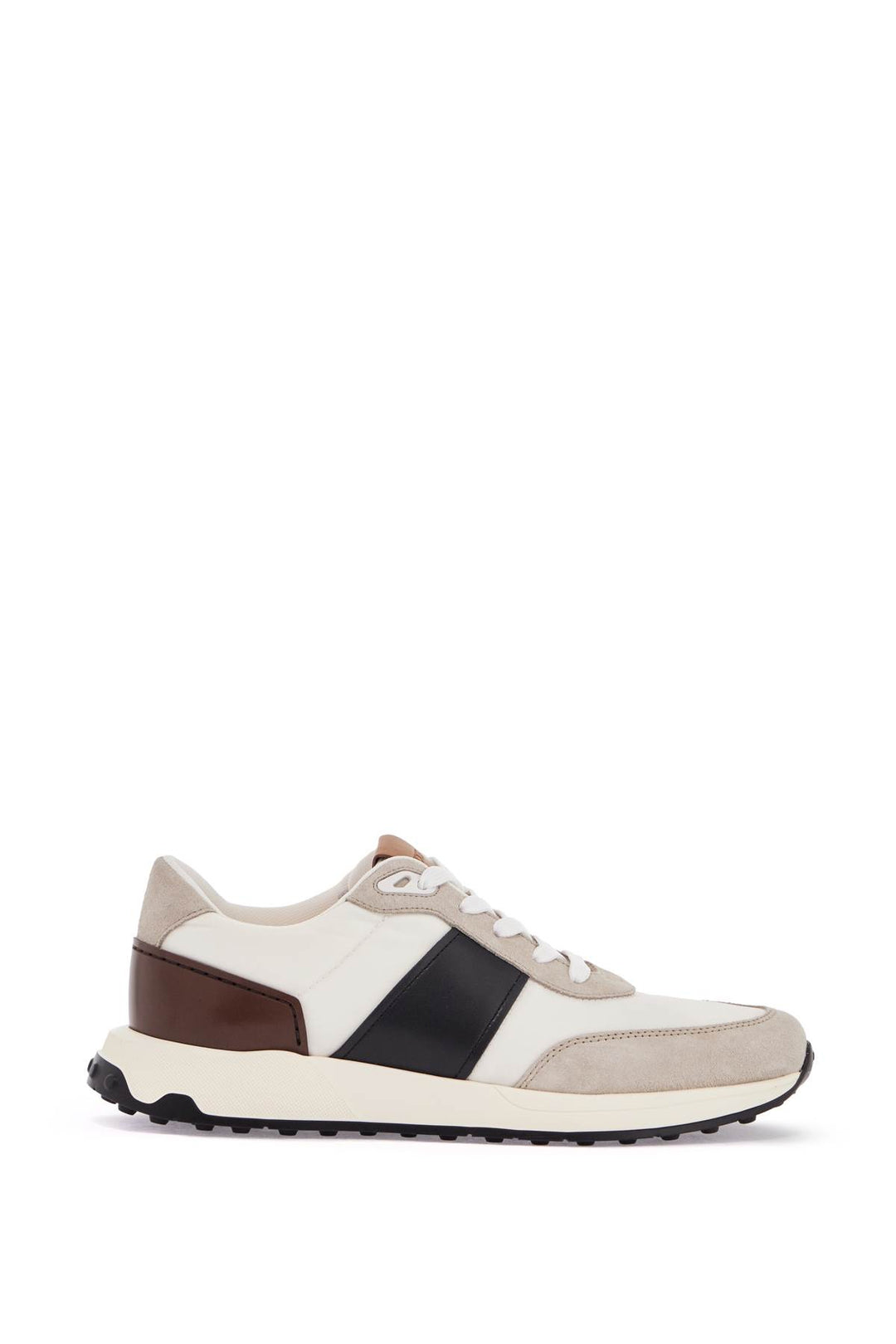 elegant sporty sneakers in white leather and suede running mid volume 63k-0