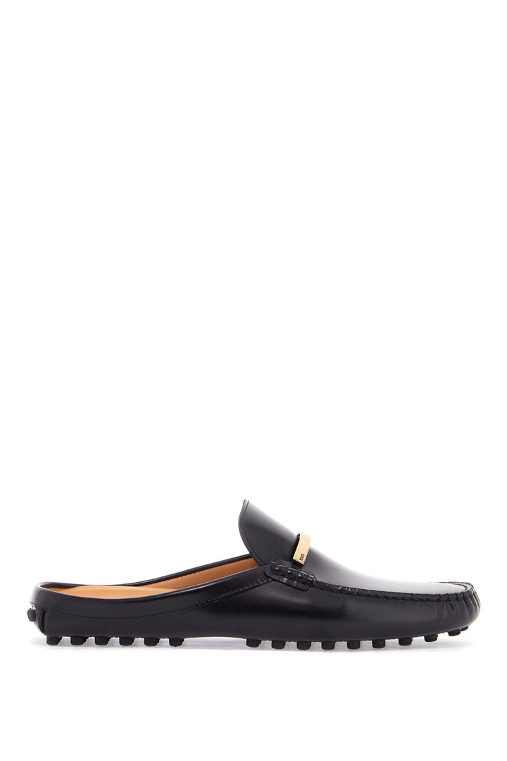 black calfskin slip-on loafers with metallic strap and rubber sole-0