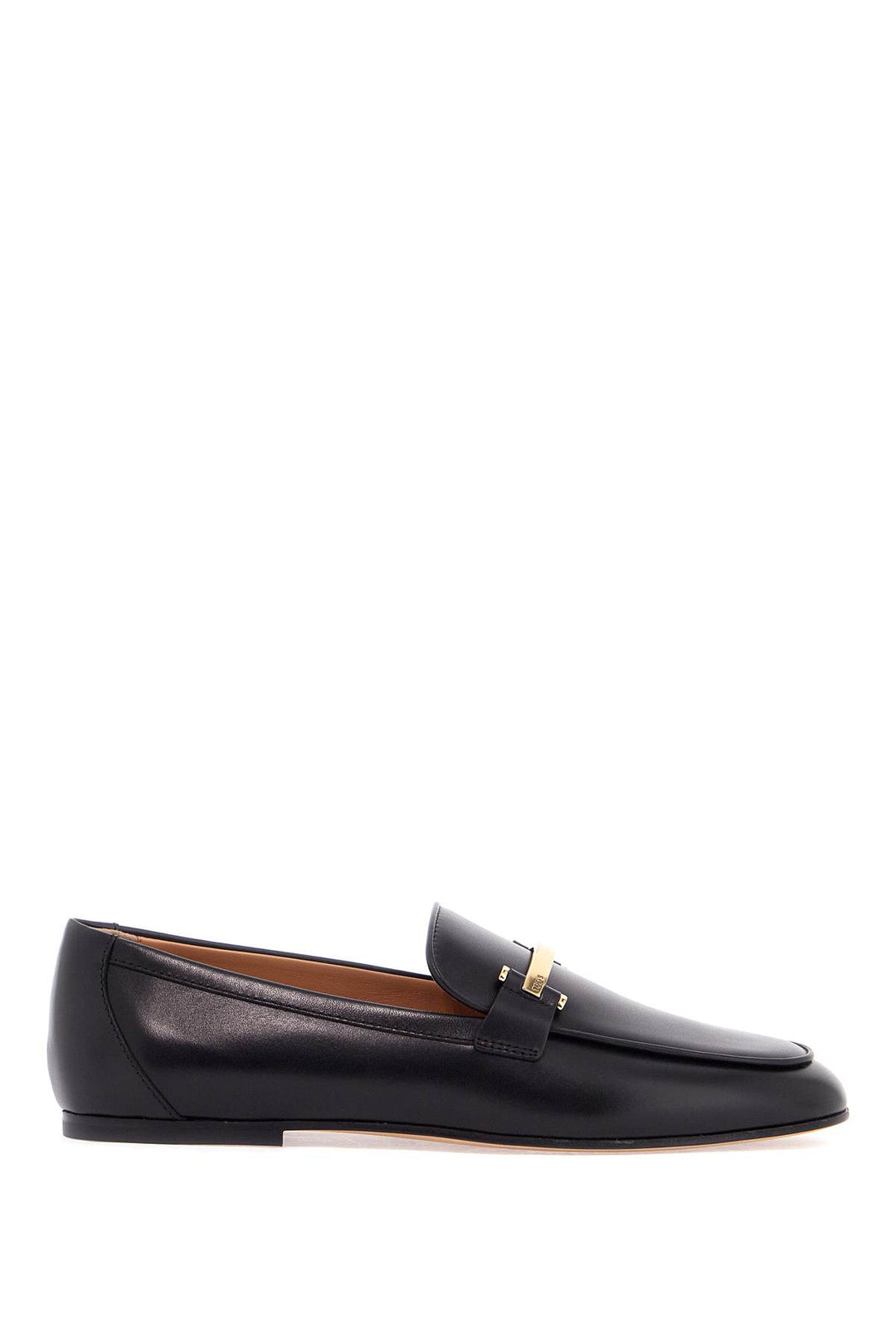 black calfskin women's loafers with metallic band-0