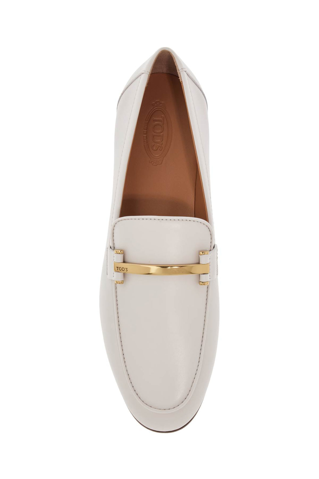 white calfskin moccasin with gold bar and velcro closure-1