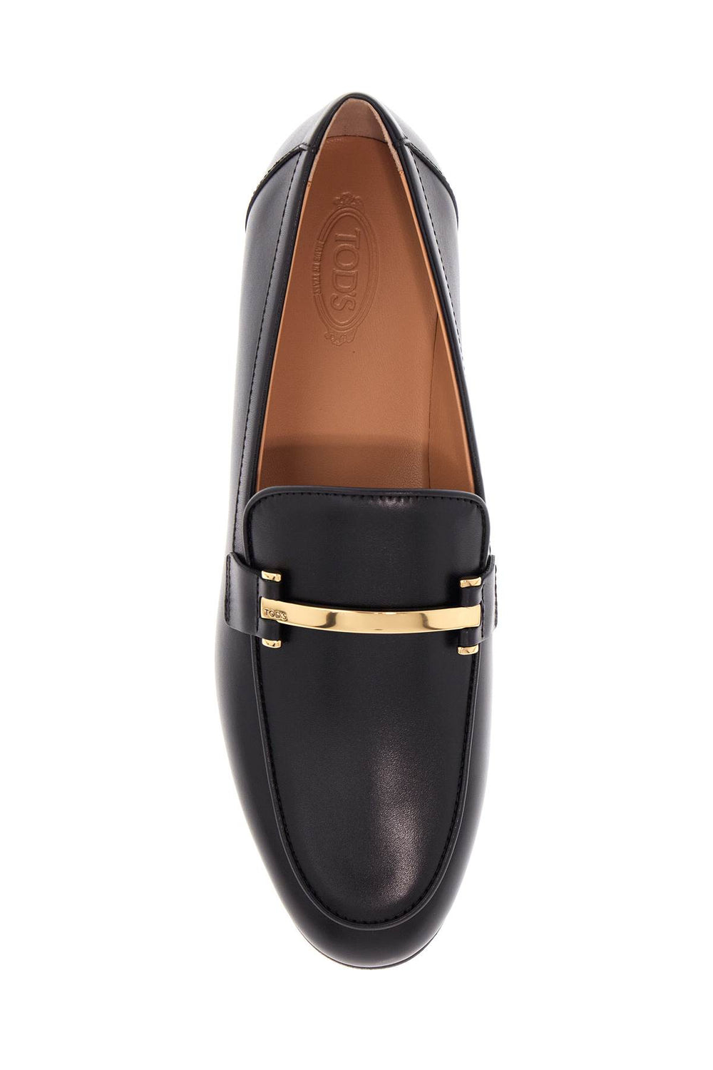 black calfskin women's loafers with metallic band-1