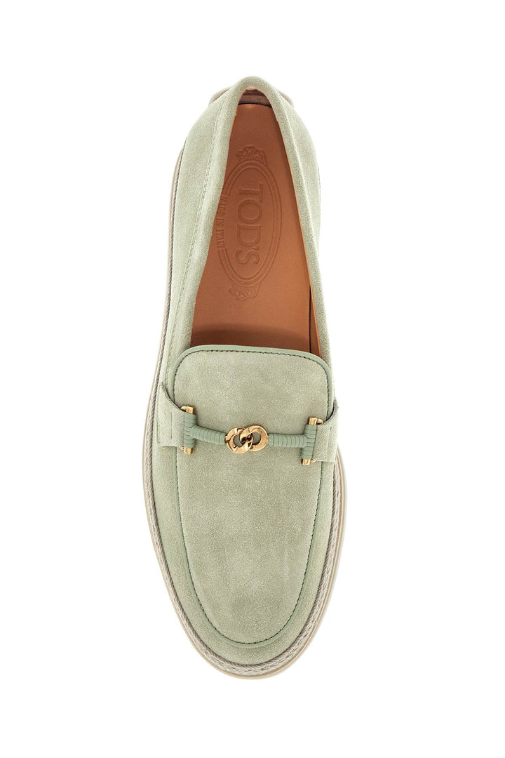 oil green calfskin loafers with leather sole and gold detail-1