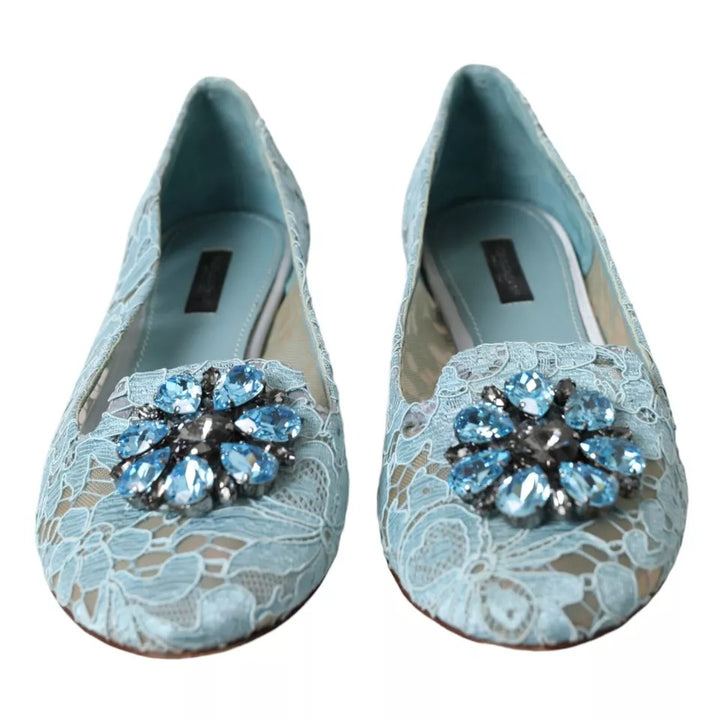 Blue Lace Crystal Ballet Loafers Shoes