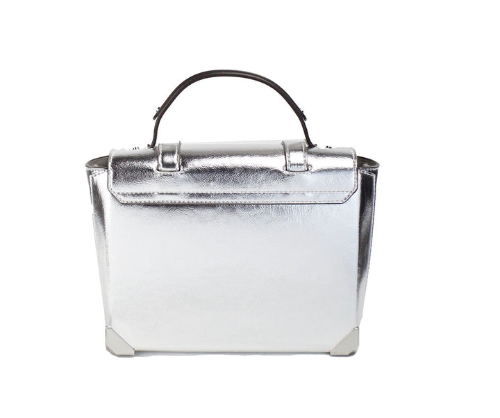 Manhattan Medium Silver Leather Top Handle Satchel Bag