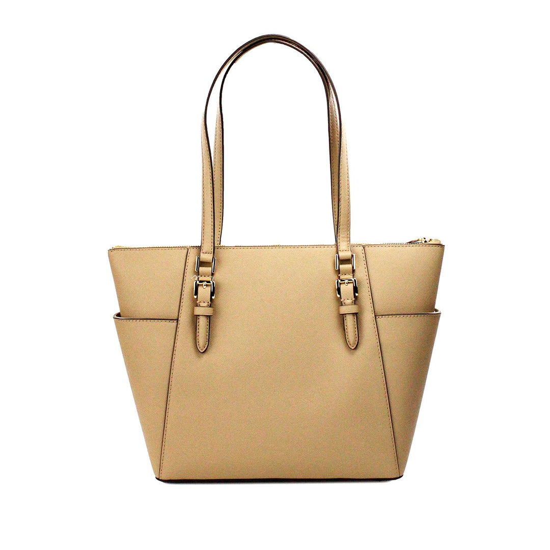 Charlotte Camel Large Leather Top Zip Tote Bag Purse