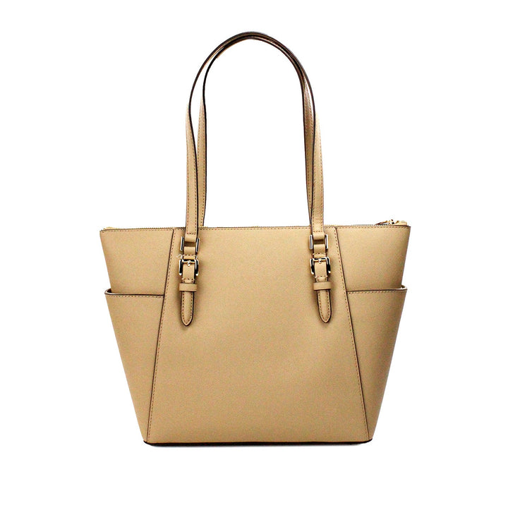 Charlotte Camel Large Leather Top Zip Tote Bag Purse