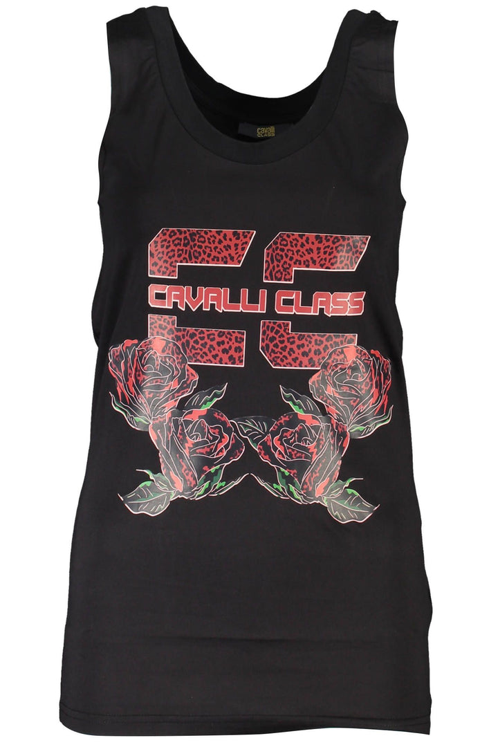 Cavalli Class Elegant Black Printed Tank with Logo Detail