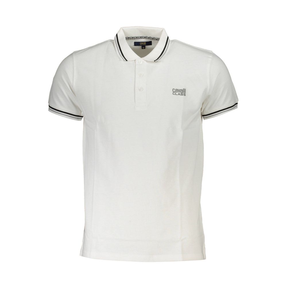 Cavalli Class White Cotton Polo Shirt