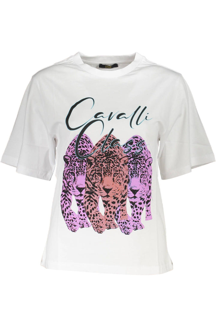 Cavalli Class Chic Slim Fit White Tee with Signature Print