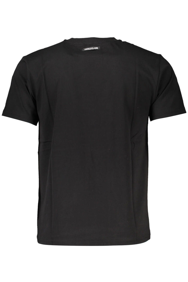 Cavalli Class Elegant Round Neck Black Tee with Classic Print