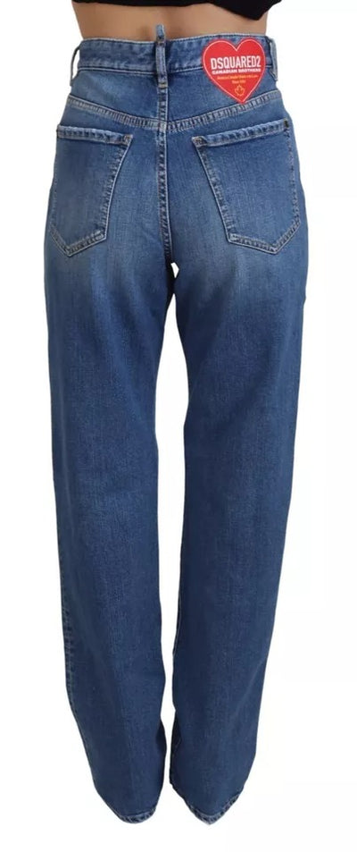 Blue Distressed High Waist Straight Denim Jeans