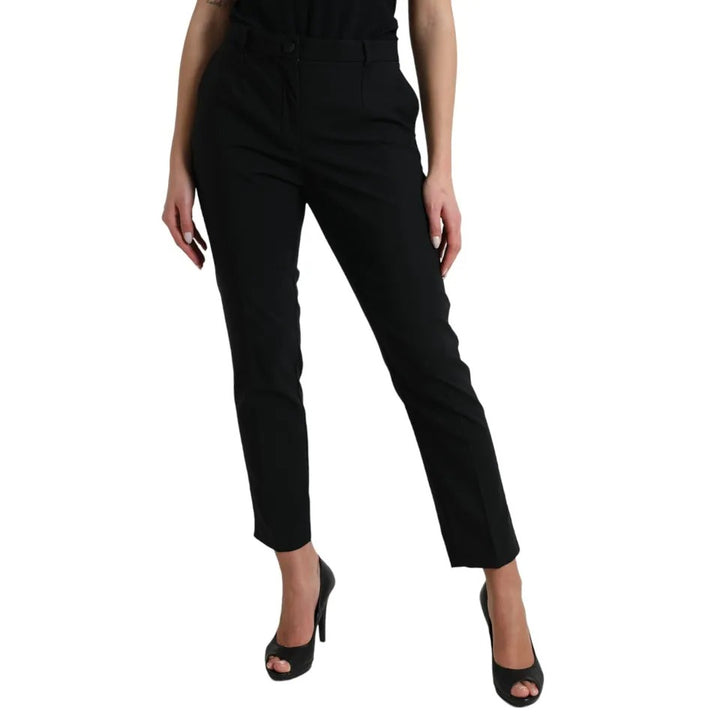 Black Wool High Waist Tapered Trouser Pants