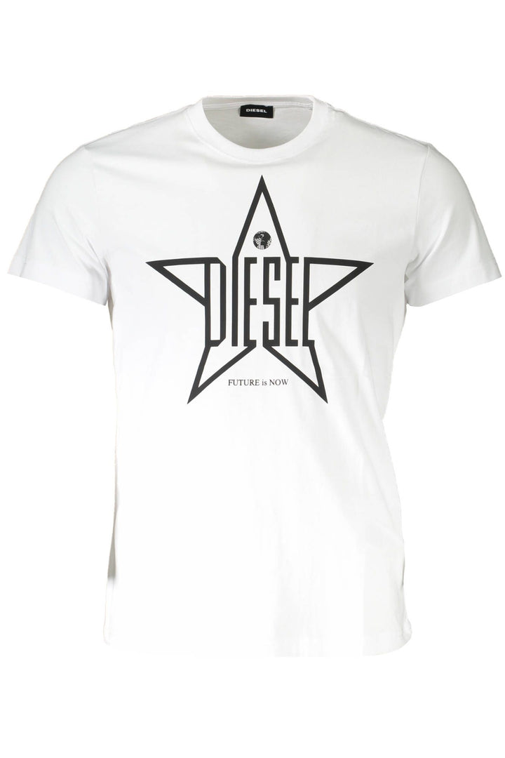 Diesel Sleek White Round Neck Tee with Logo Detail