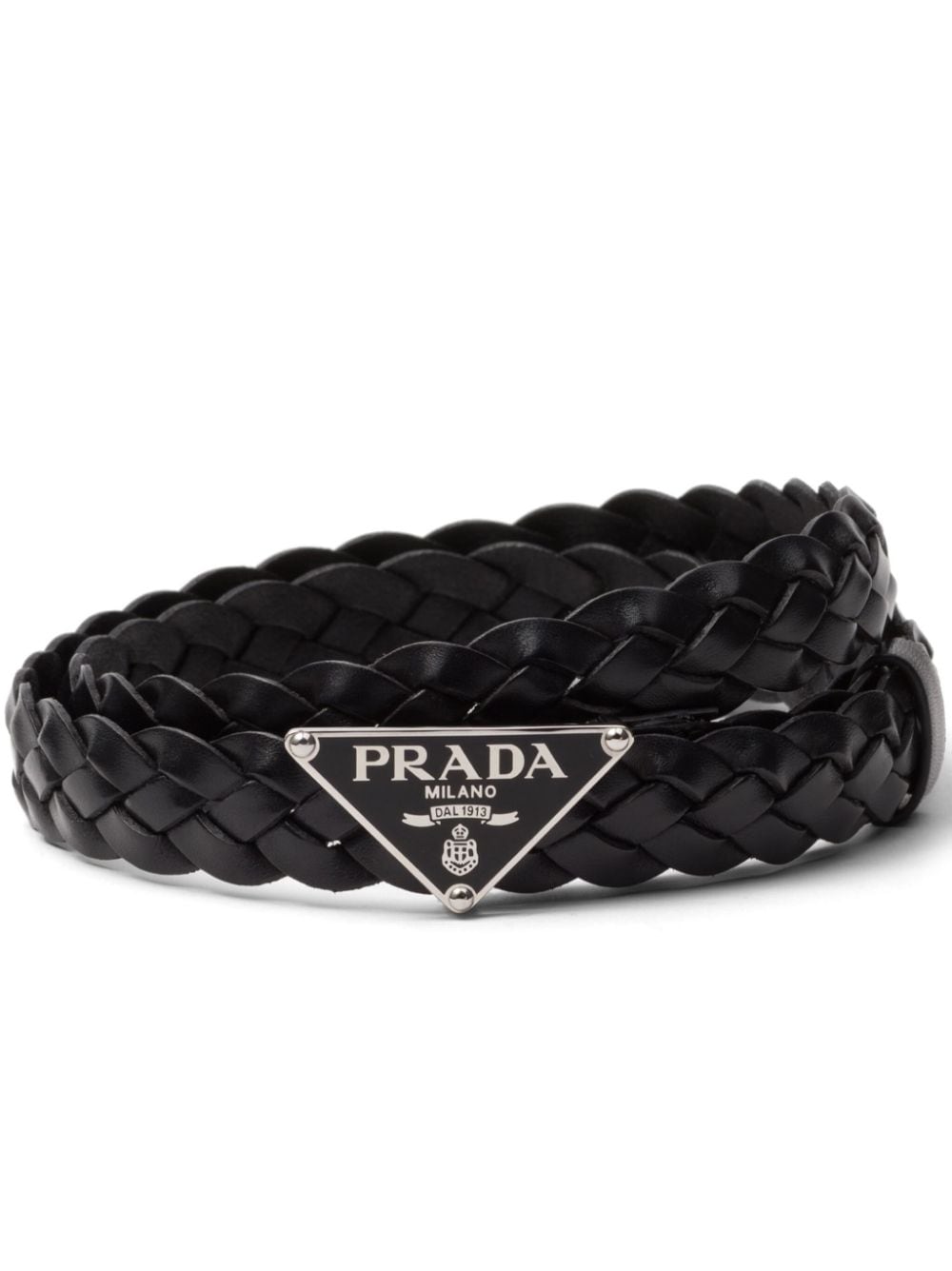 triangle-logo braided leather belt-0
