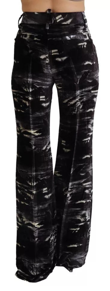 Black Printed High Waist Super Flare Pants